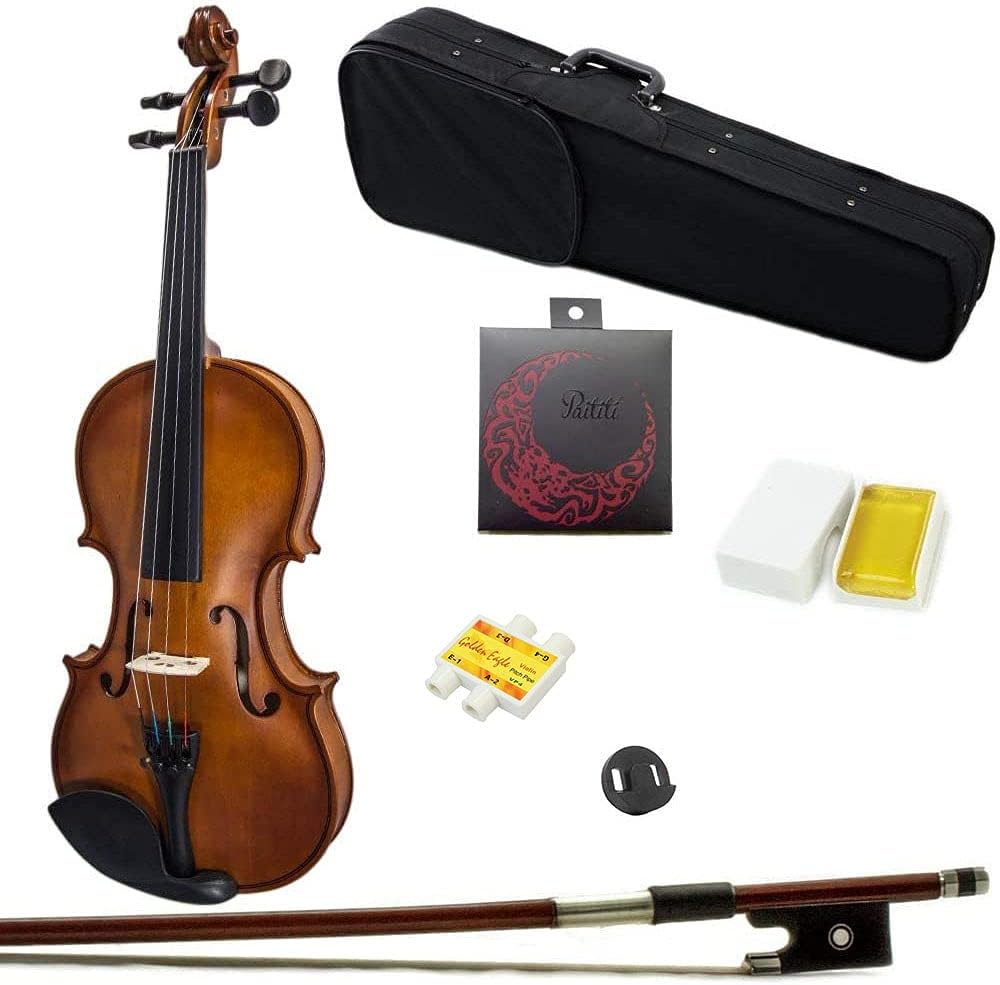 Paititi Artist-100 Student Violin Starter Kit with Brazilwood Bow Lightweight Case, Pitchpipe, Extra Strings and Rosin (1/10)