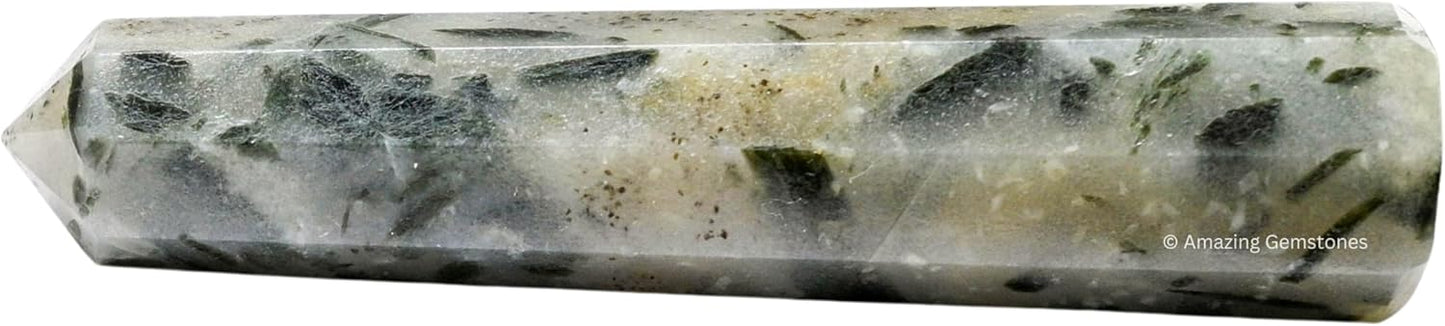 Amazing Gemstone Green Tourmaline in Quartz Crystal Towers - Natural Healing Crystal Point Obelisk for Reiki Healing and Crystal Grid (3 Inch)