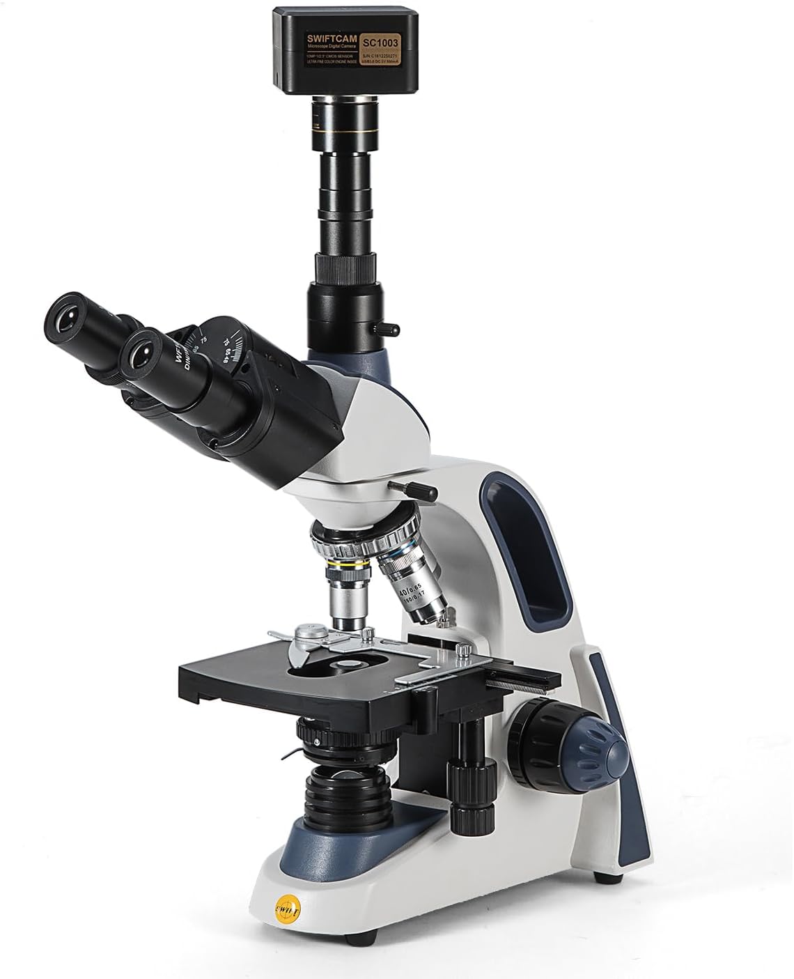 SWIFT Compound trinocular Microscope, 40X-2500X Digital Lab trinocular Compound LED Microscope with 3MP USB Camera and Slides,Mechanical Stage