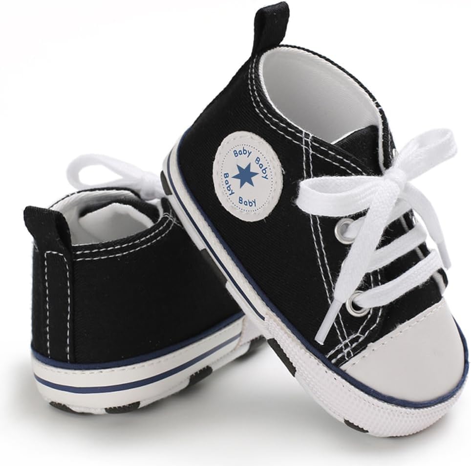 Unisex Baby Girls Boys Canvas High-top Shoes, Newborn Infant Anti-Slip Soft Sole Frist Walking Breathable Sneakers