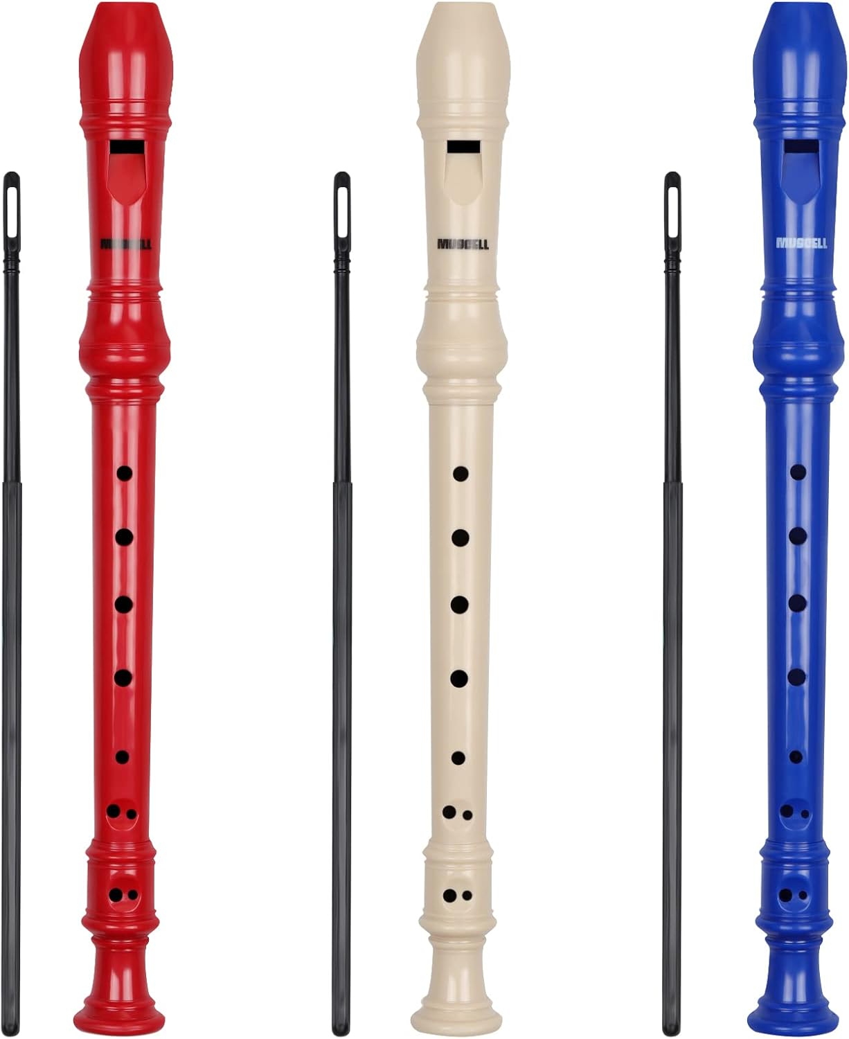 MUSCELL Recorder Instrument,8 Holes German Soprano Recorder Musical Instruments for Kids/Adults,3 packs(Natural,Blue,Red)
