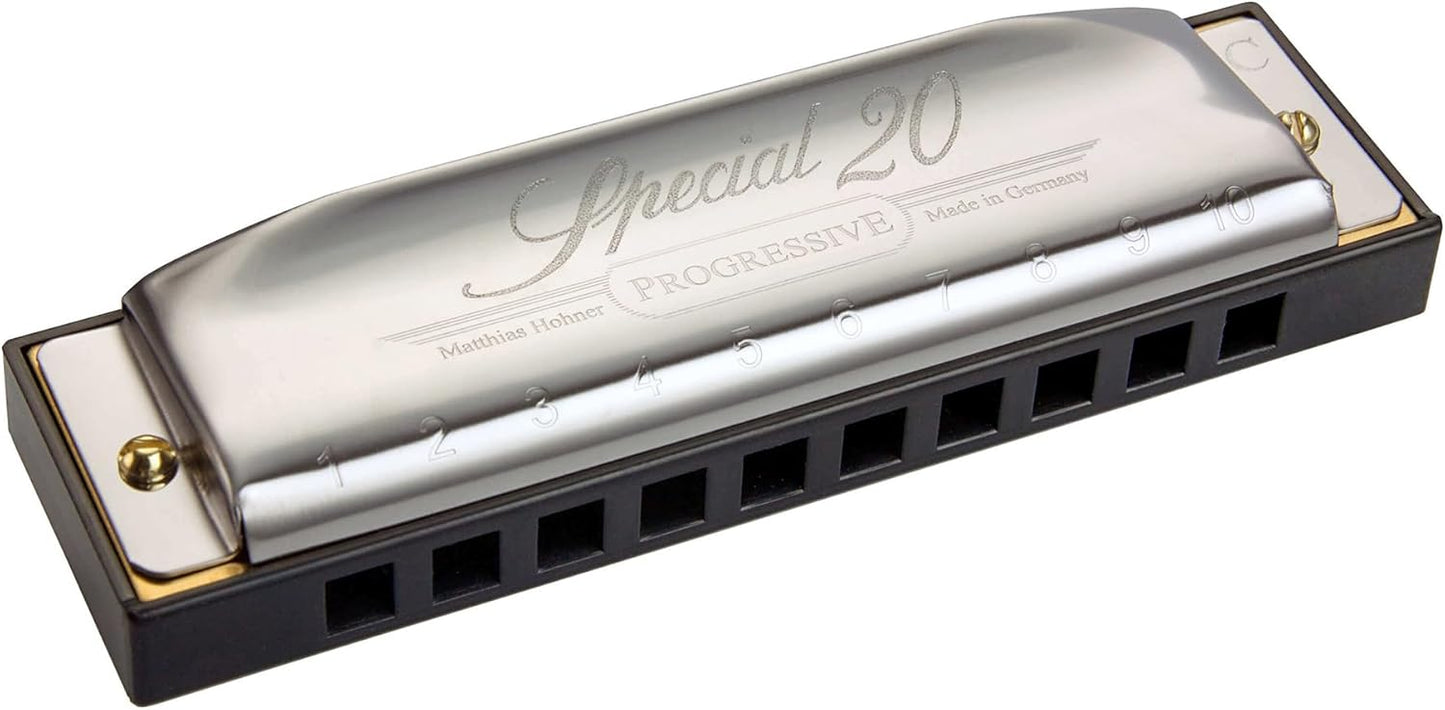 Hohner 560 Special 20 Harmonica - Key of F Sharp Bundle with Carrying Case, Key Stickers, Harmonica Beginner Online Manual, and Austin Bazaar Polishing Cloth
