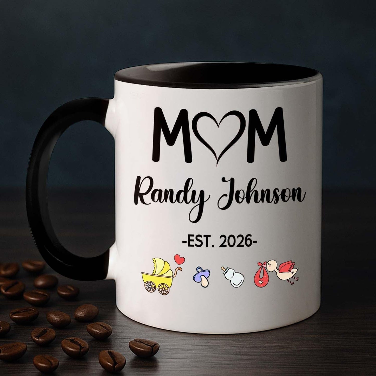 Customized Year & Name New Mom/Mother/Mama White Tea Cup 11 15Oz, Mom EST 2026 Coffee Mug, Personalized Accent Ceramic Cup Gift For First Time Mommy or Wife From Family Husband on Birthday Holiday