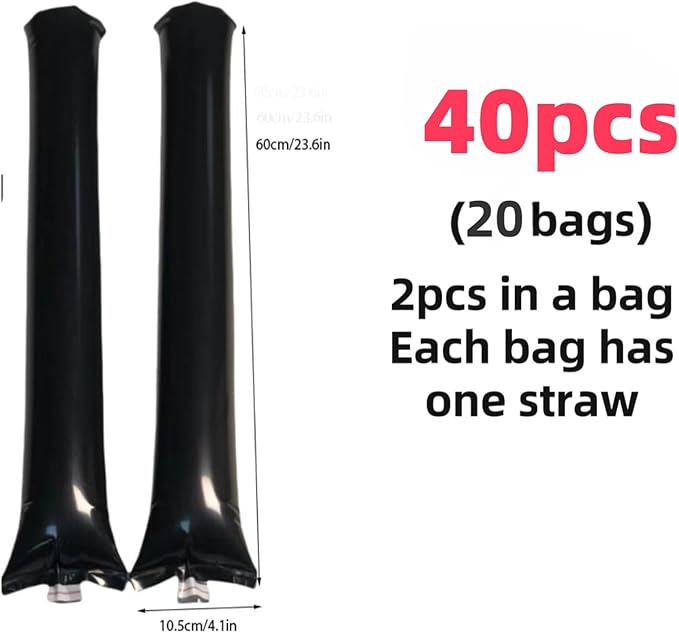 40pcs Round headTeam Spirit Boom Sticks Thunder Sticks Cheering Sticks Team Spirit Plastic Cheerleading Spirit Stick Clapper Inflatable Noise Maker Sports Supply (Black)