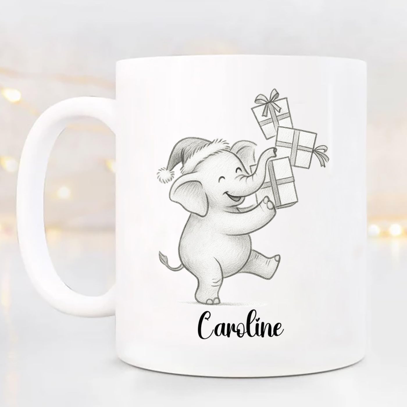 Cute Elephant Coffee Cup With Name, Personalized Elephant Lover Coffee Mug Gift For Men Women Kids Children, Awesome Animal White Ceramic Teacup 11 Oz 15 Oz, Custom Name Elephants Accent Coffee Mug