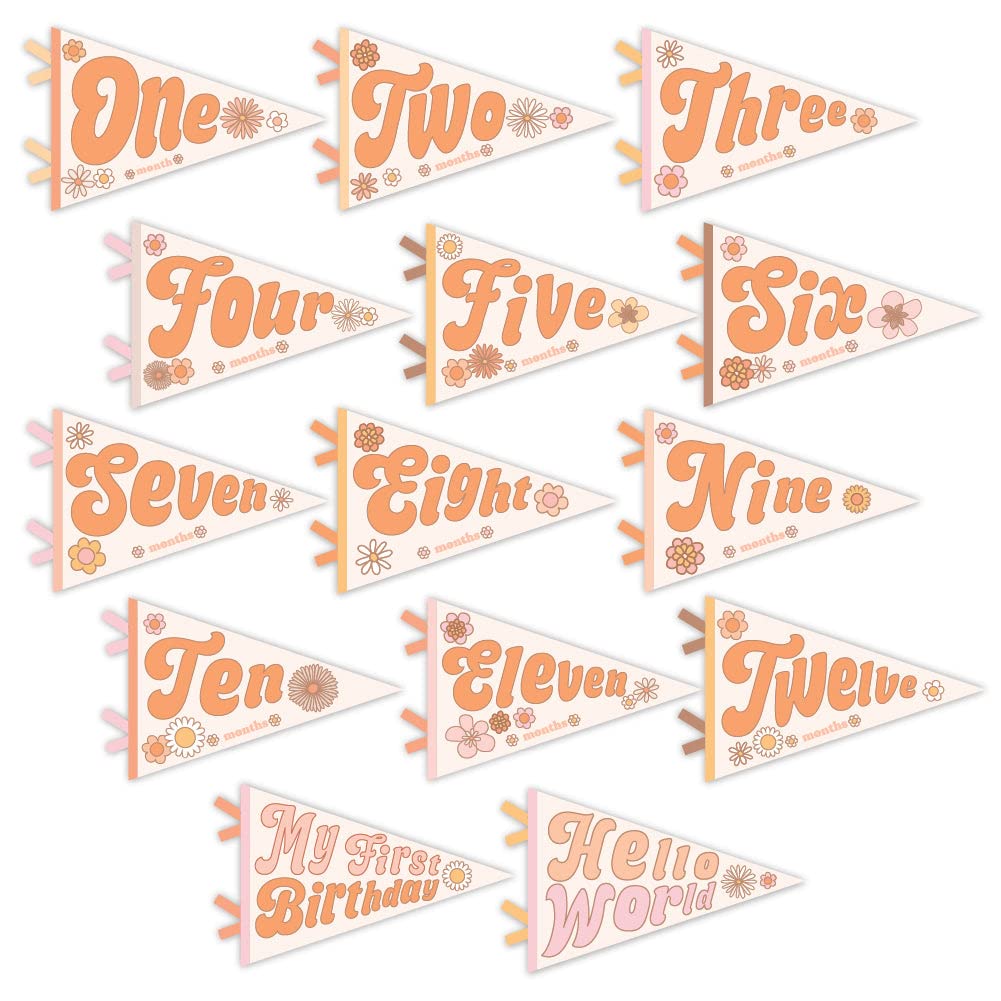 Lucy Darling Petit Milestone Pennants – Baby Monthly Milestone Pennant Flags – Newborn Photo Props & Felt Nursery Decor – Keepsake Banner Set for Baby Photos – Flower Child
