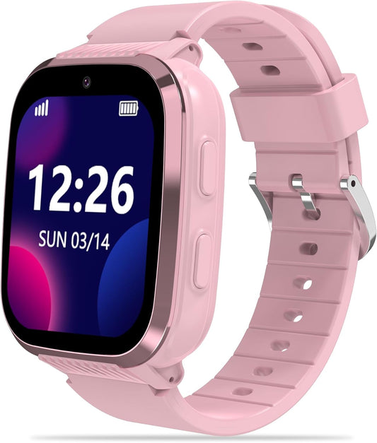 4G Kids Smart Watch with GPS Tracker, Kids Smart Watches Girls with Video Calling & Texting Voice Chat One-Key SOS Call Class Mode Pedometer Camera 12/24Hr GPS Watch for Kid Age 5-12(Pink)