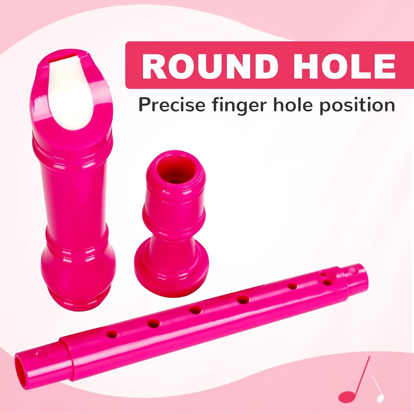 Soprano Recorder Instrument for Kids Student - German Fingering 8 Hole Flute ABS Descant Recorders for Beginners with Cleaning Rod and Bag, Pink