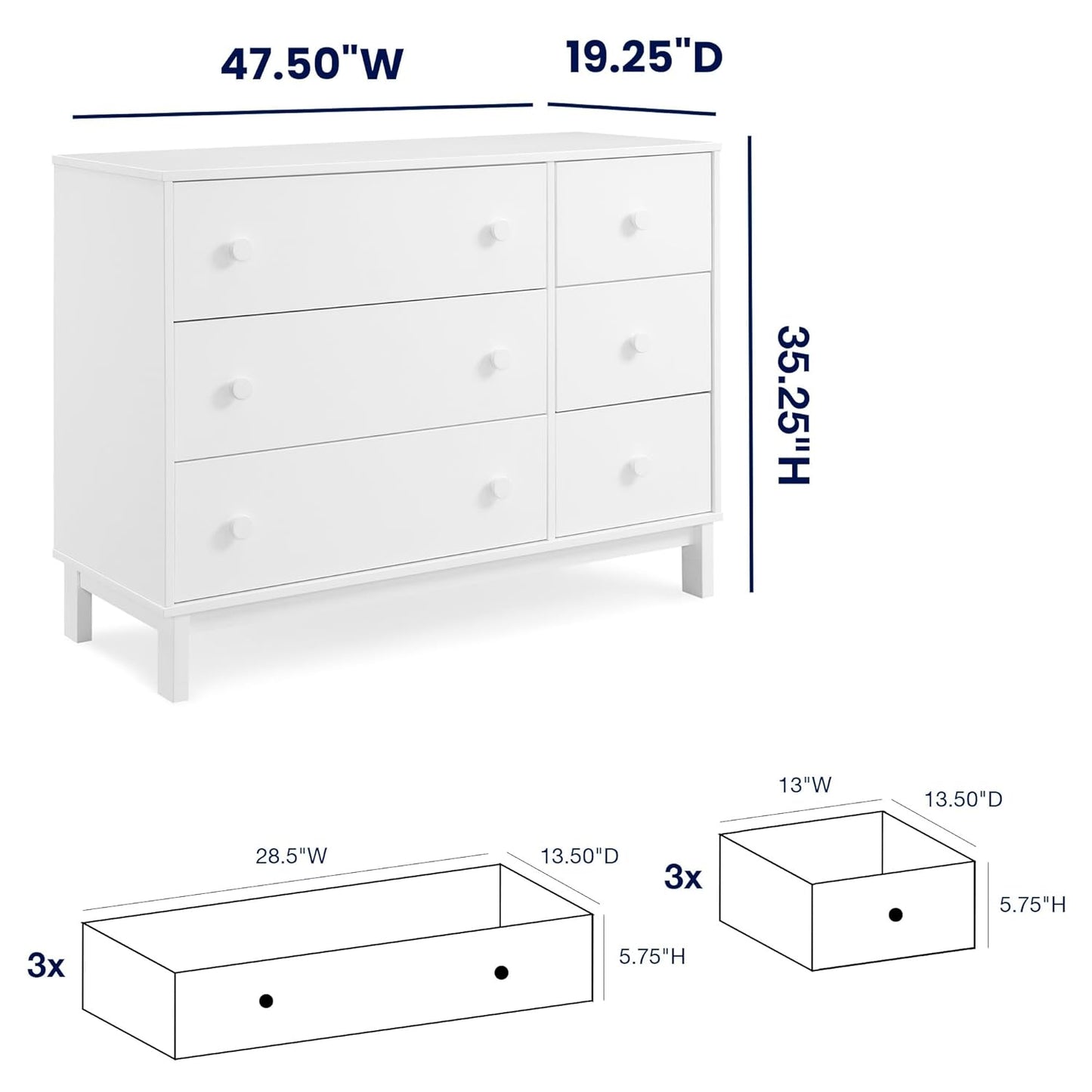 GAP babyGap Legacy 6 Drawer Dresser with Interlocking Drawers - Greenguard Gold Certified, Bianca White
