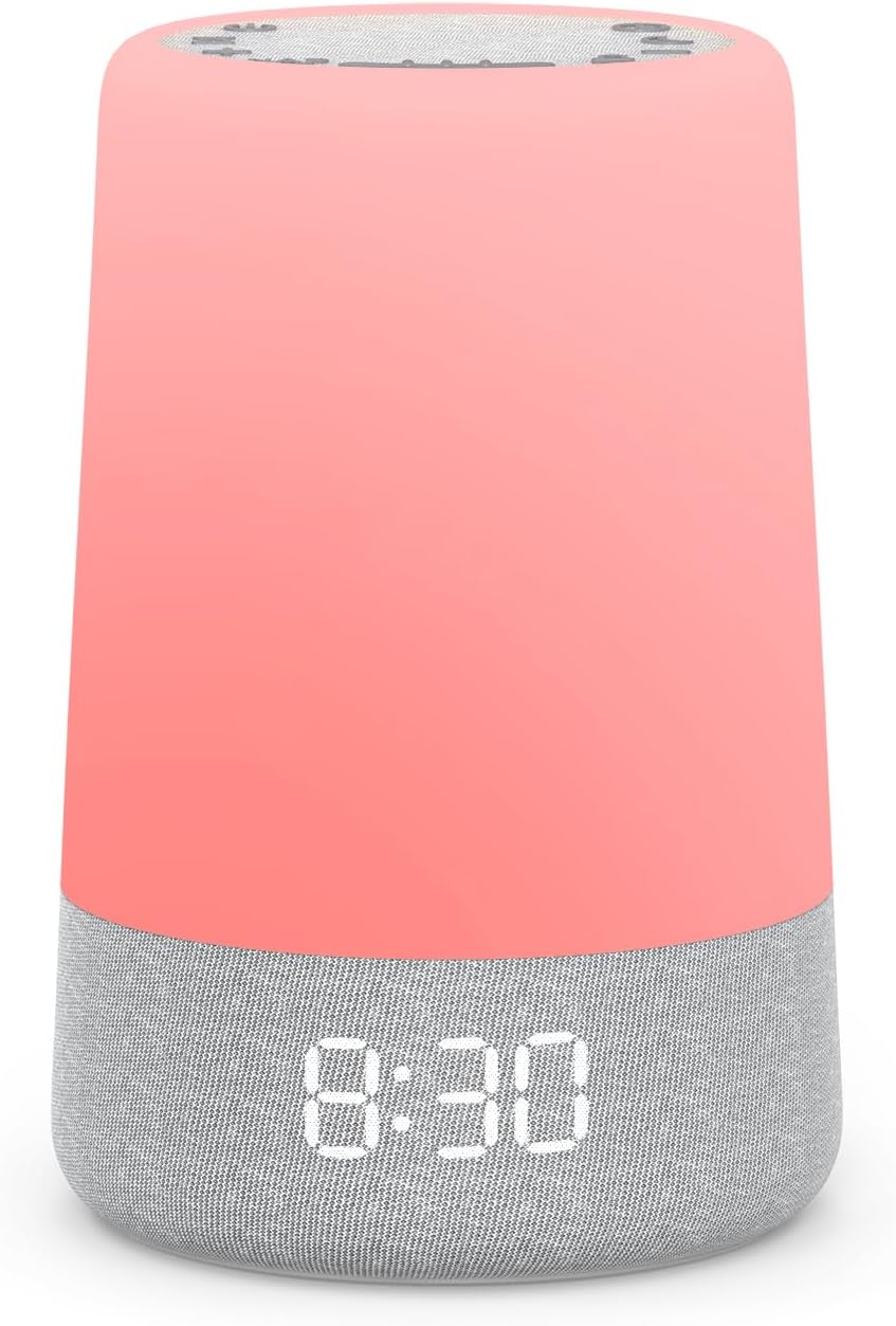 REACHER Sleep Trainer Alarm Clock for Kids, Night Light, White Noise Machine and OK to Wake Clock for Toddlers at Home or Travel, App-Free, Rechargeable