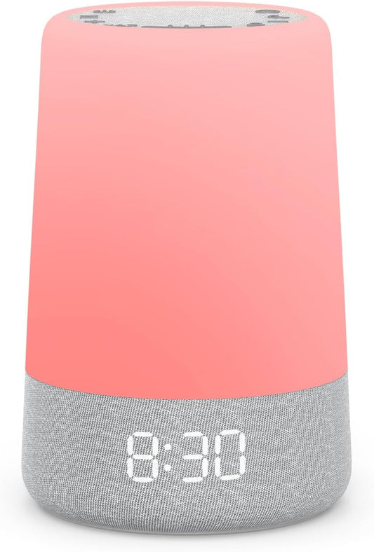 REACHER Sleep Trainer Alarm Clock for Kids, Night Light, White Noise Machine and OK to Wake Clock for Toddlers at Home or Travel, App-Free, Rechargeable