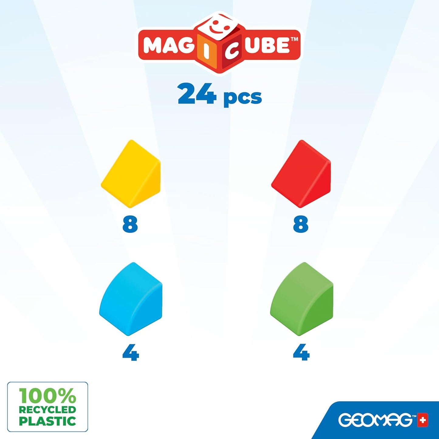 Geomag Magicube 24pcs Magnetic Blocks - Magnetic Building Blocks for Toddlers 1-3, Montessori Toys for 1+ Year Old, Autism Sensory Product, Magnets for Kids