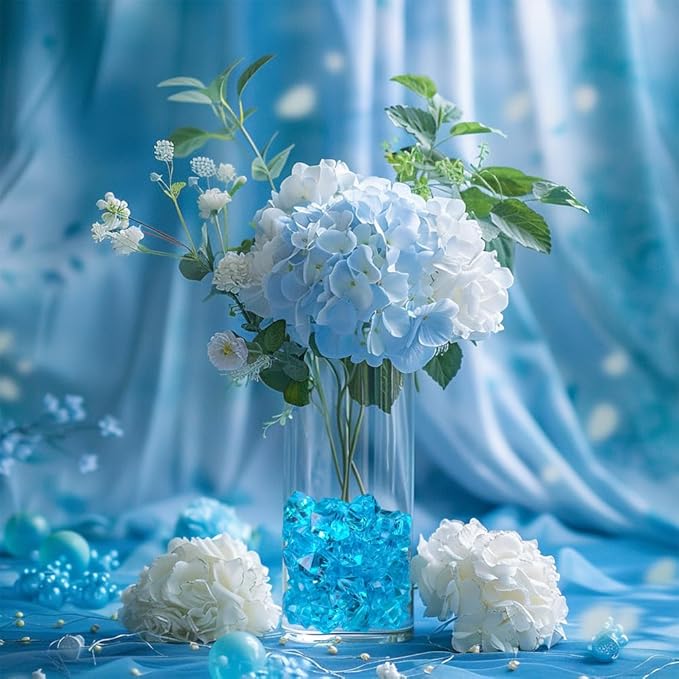 HappyFiller 14 OZ Sky Blue Fake Acrylic Ice Rocks Faux Crystal Cubes Stones Diamonds Gems,Aquarium, Crafts,Table Scatter,Dessert Table Decor Vase Bowl Filler,Party Wedding Centerpieces,Home Accents