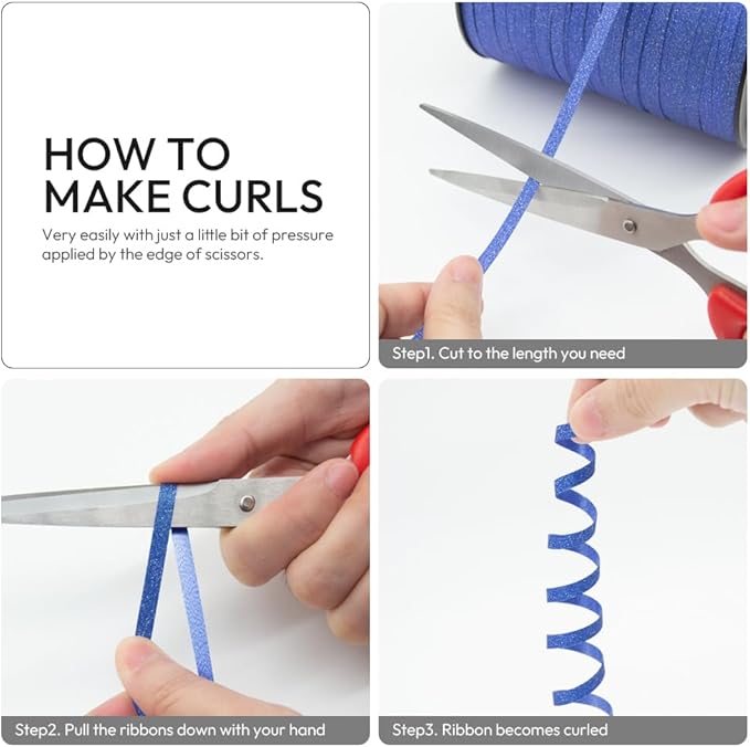 Blue Glitter Curling Ribbon, 1/5" Wide x 500 Yards Christmas Curling Ribbons for Gift Wrapping, Party Decoration, Balloon String, Crafting, Balloon Ribbons for Florist Flower (1 Roll)