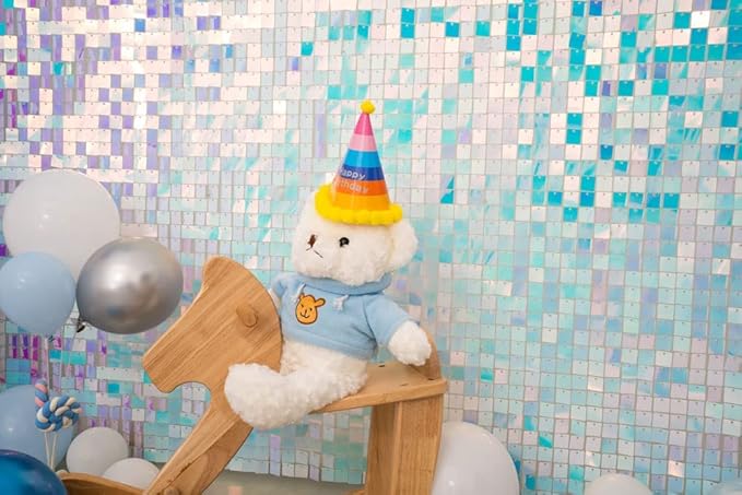 Kate Square Rainbow Blue Sequin Wall Panels Wedding Decoration Wall Shimmer Birthday Party (Pack of 12)