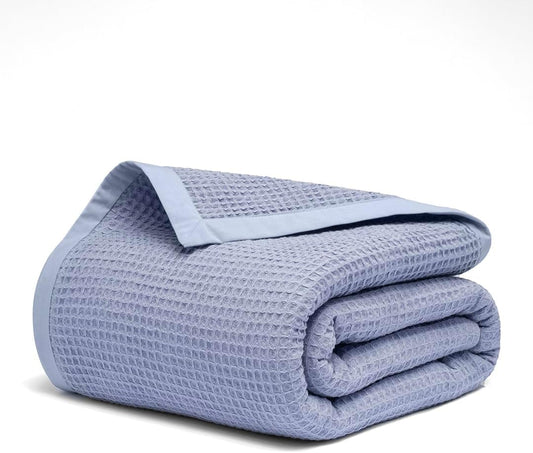Salt Earth GOTS Certified 100% Organic Cotton Throw Blanket, 108" X 90" Waffle Blankets & Throws for Bed, Throw Blanket for Couch, Modern & Cozy Blanket, All Season Comfy & Soft Blanket(Powder Blue)