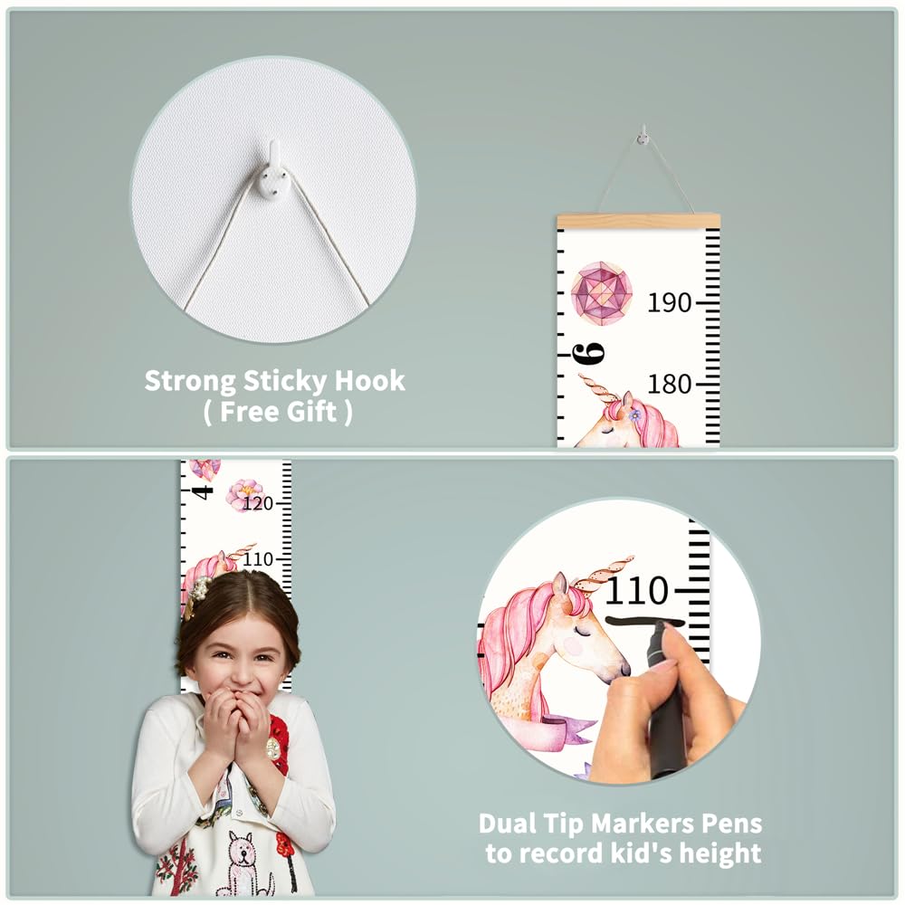 Personalized Growth Chart for Kids, Baby Height Chart with Custom Name, 77"x7.9" Canvas and Beige Wood Height Measuring Rulers for Boys Girls Removable Wall Ruler Hanging for Nursery Decor - Sports