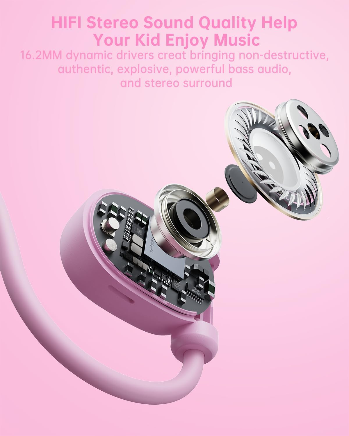 Kid Headphones for School, Air Conduction Open Ear Headphones, 3.5mm Jack Wired Cord, Ultra-Comfort, Ergonomic and Lightweight Design Perfect for School and Outdoor Activities-Pink