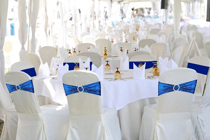 100 Pcs Sequin Chair Sashes Stretch Chair Bands Spandex Polyester Bows for Party Hotel Wedding Banquets Decoration - Royal Blue