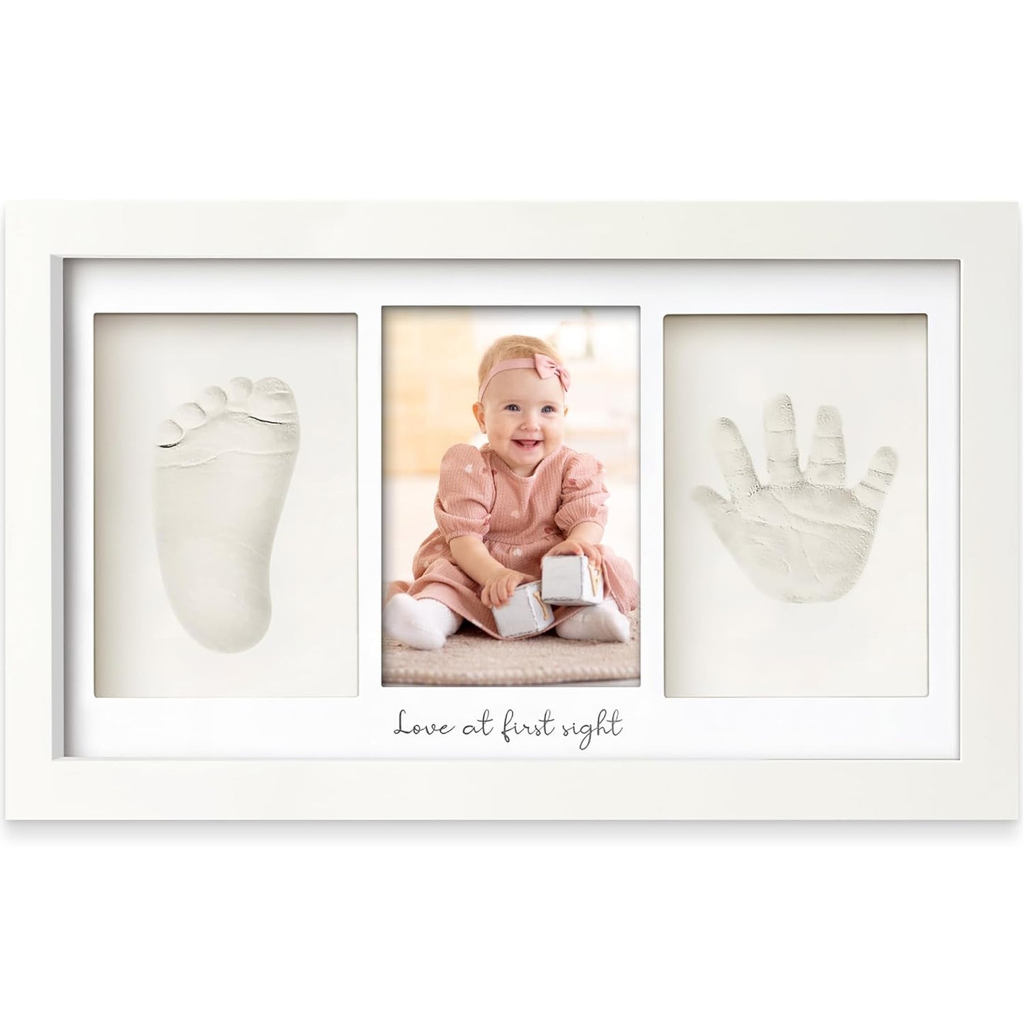 Baby Hand and Footprint Kit - Clay Handprint Keepsake Frame, Newborn Nursery Picture Frame, Personalized New Mom Gifts for Baby Shower & Registry (Alpine White)