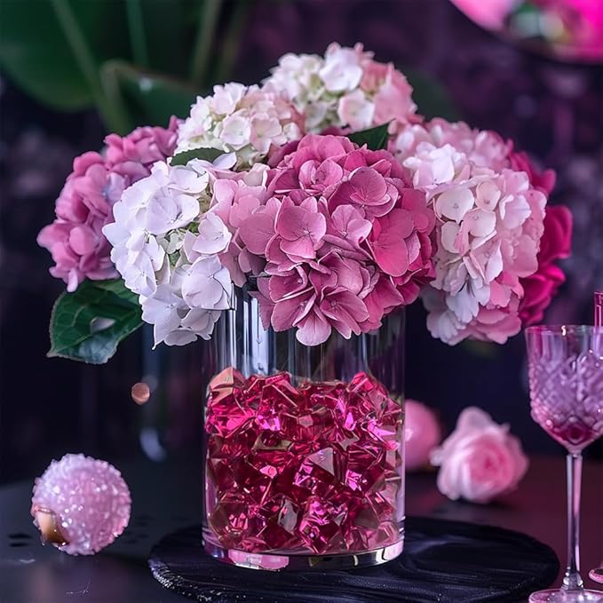 HappyFiller 15 OZ Burgundy Fake Ice Rocks Crystal Acrylic Gem Stone for Glass Vase Fillers,Candle Holder Decor, Wedding Centerpieces,Crafts,Dessert Table Decorative Scatter,Party,Home Accents