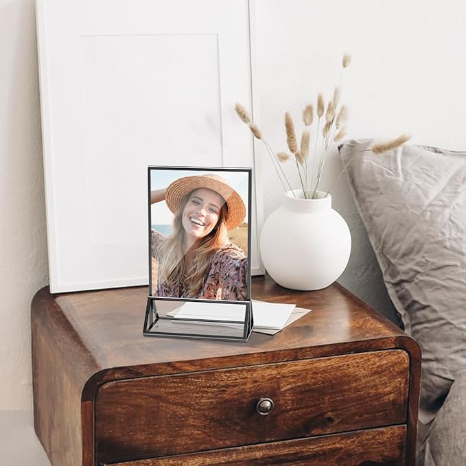 Acrylic Sign Holder 5x7 Display Stand, Clear and Stable Table Plastic Paper Holder, Acrylic Frames for Home Office Shop Photo Frames Exhibition Black (6pcs)