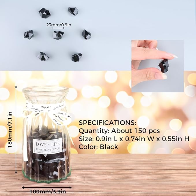 Babenest Acrylic Crushed Ice Rocks, 150 PCS Fake Crystals Plastic Ice Cubes Diamonds Gems for Vase Fillers, Home Decoration, Table Scatter, Event, Wedding, Halloween, Arts & Crafts (Black)