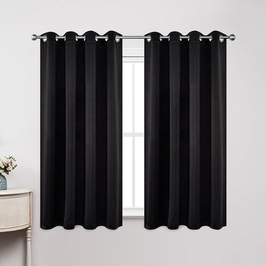 Joydeco Blackout Curtains 45 Inch Length 2 Panels Set, Thermal Insulated Long Curtains& Drapes 2 Burg, Room Darkening Grommet Drapes for Living Room Bedroom Window (W52 x L45 Inch, Black)