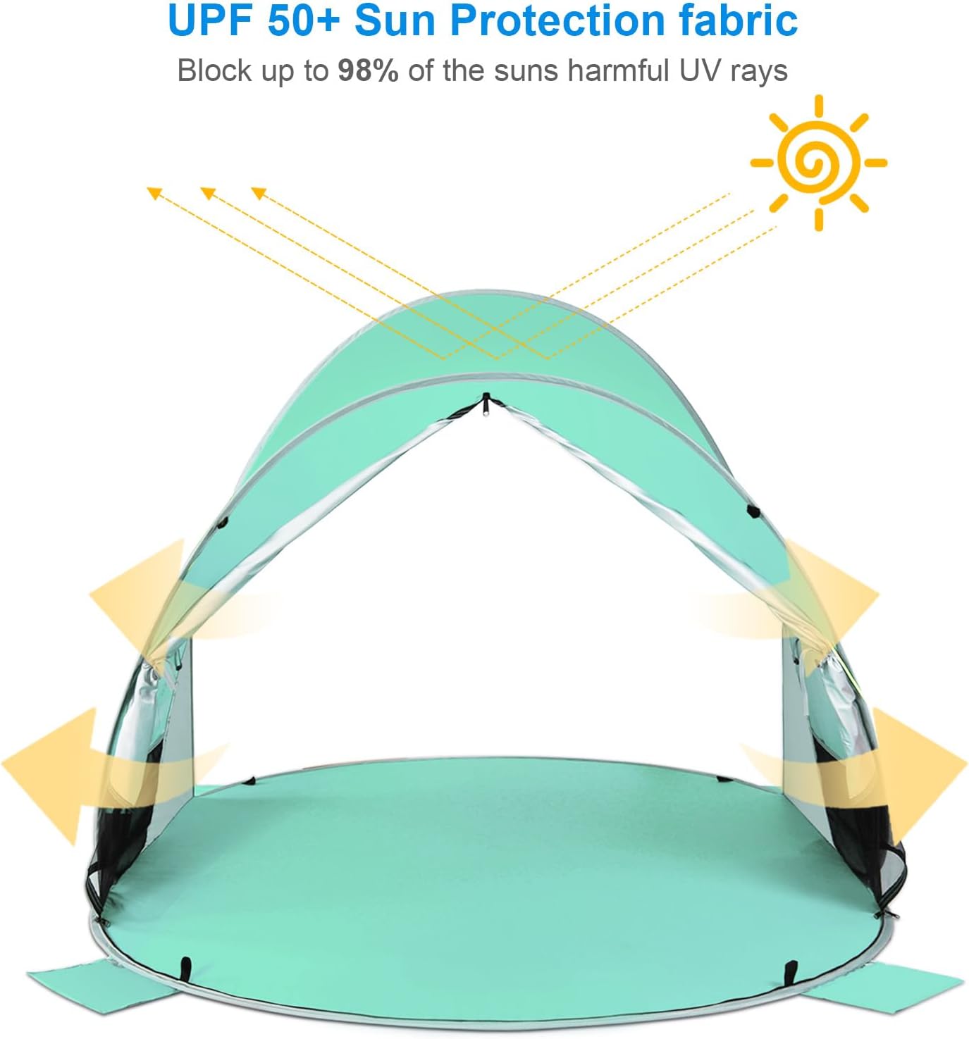 WolfWise UPF 50+ Easy Pop Up 3 Person Beach Tent Sport Umbrella Instant Sun Shelter Tent Sun Shade Canopy, Mint Green