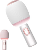 Wireless Bluetooth karaoke Microphone, 5-in-1 Portable Handheld Microphone for iPhone, Karaoke Microfono with Dynamic Lights for Car / Home Party, Music Record, Duet Singing Mic for Kids Adults-White