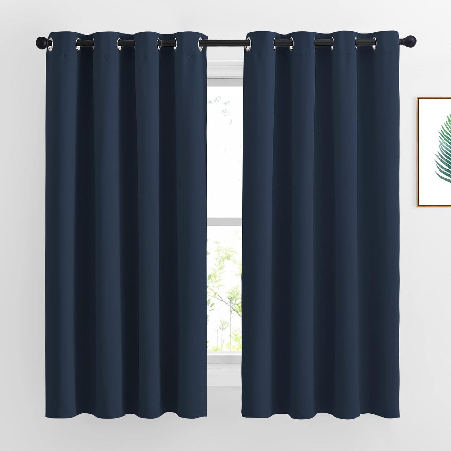 NICETOWN Blackout Curtains and Drapes for Kitchen - Thermal Insulated Solid Grommet Top Blackout Panels/Draperies for Kid's Room (Navy, 1 Pair, 52 x 63 Inch)