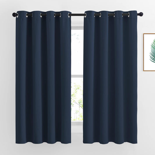 NICETOWN Blackout Curtains and Drapes for Kitchen - Thermal Insulated Solid Grommet Top Blackout Panels/Draperies for Kid's Room (Navy, 1 Pair, 52 x 63 Inch)