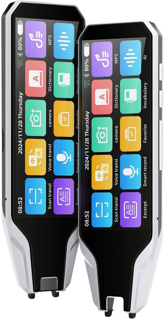 AI Reading Language Translator Pen, Translation Scanner, 134-Languges & Accents, Real-time Translation Device, HD Sound, Long Battery Life, for Students Adults (4.0 inches White)