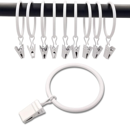 40 Pack White Curtain Rings with Clips, Curtain Hooks Hangers Clip Rings for Hanging Drapes Bows Hat, Drapery Rings 1.77 in I D, Fits up to 1.5 in Diameter Curtain Rod.