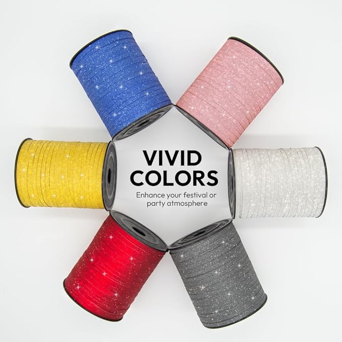 Blue Glitter Curling Ribbon, 1/5" Wide x 500 Yards Christmas Curling Ribbons for Gift Wrapping, Party Decoration, Balloon String, Crafting, Balloon Ribbons for Florist Flower (1 Roll)