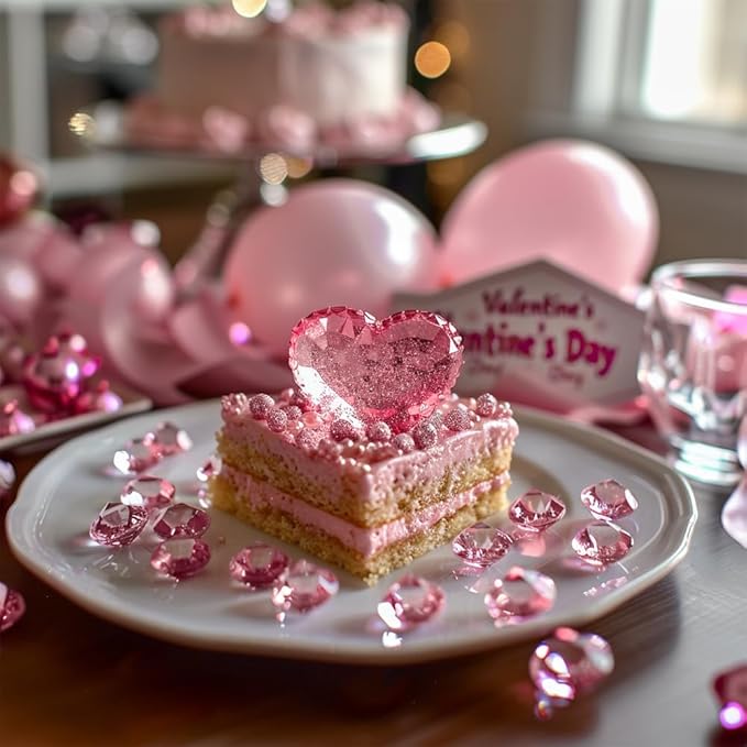 HappyFiller 250 PCS Pink Acrylic Crystals Gems 20 mm Fake Diamonds Party Favors Confetti Wedding Reception Decorations Table Scatter Poppers,Arts Crafts,Vase Fillers,Diving Pool Treasure Jewels