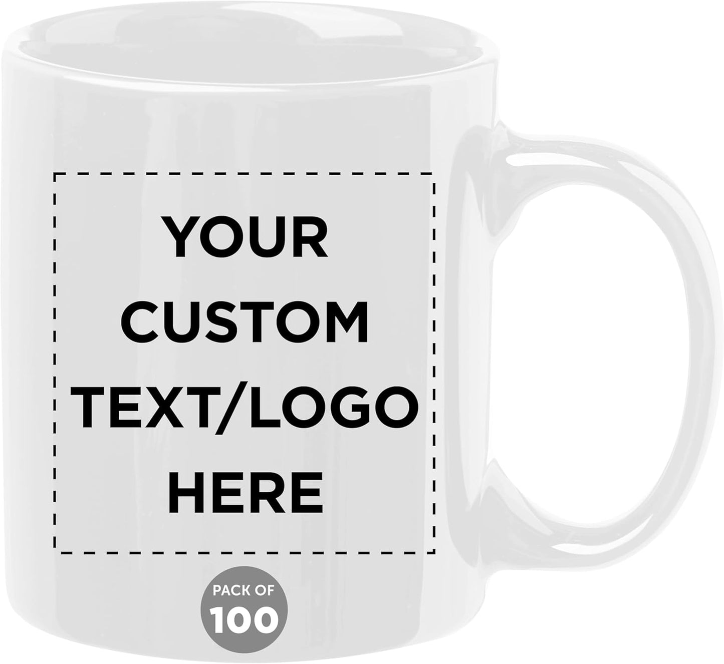 Custom Ceramic Coffee Mugs 11 oz. Set of 100, Personalized Bulk Pack - Coffee cup set, Iced coffee cup, Gaming mug - White