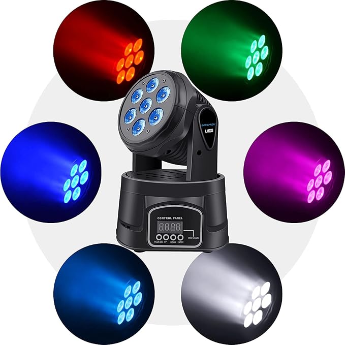 BETOPPER DJ Lights Moving Head, 7x8W RGBW Sound Activated/DMX Lighting, Moving Head Lights for Stage, Party, Live, DJ, Bar, Disco Lighting (2 Packs)