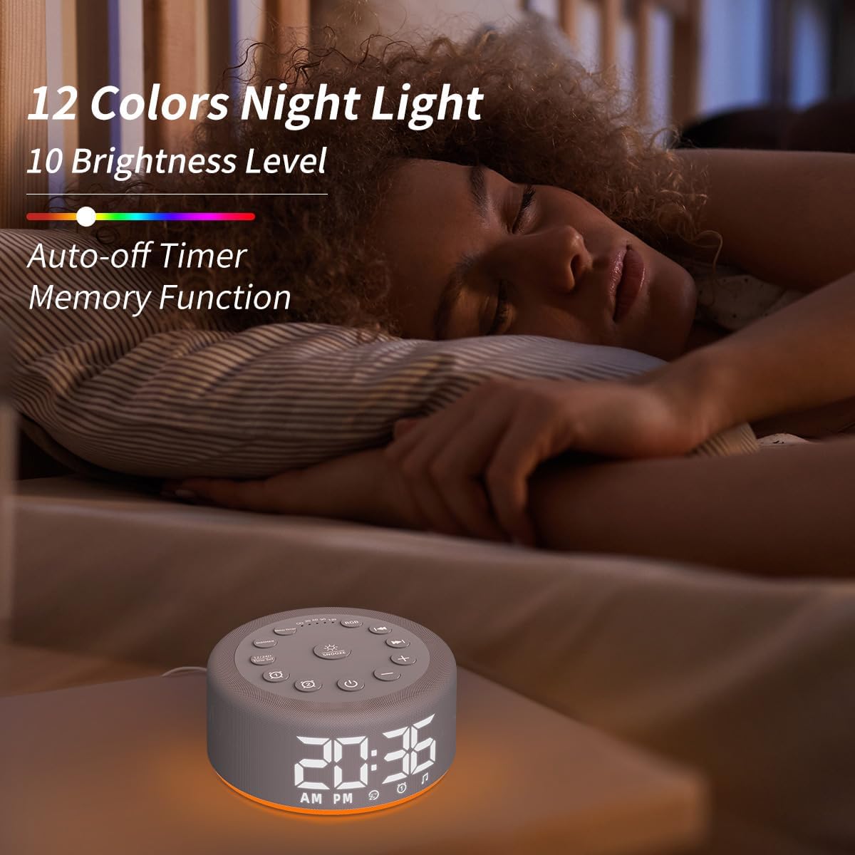 Upgraded 【3 in 1】 White Noise Sound Machine Alarm Clock Night Light with Double Alarms Backup Battery 30 Sleeping Sounds for Baby Kids Adults 32 Level Volume 5 Timers Memory Function 15 Wake Up Sounds