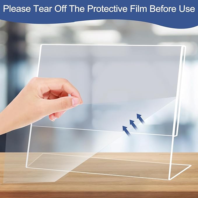 Slanted Back Acrylic Sign Holder 6 x 4, Acrylic Stands for Display Frame, Clear Plastic Tabletop Paper Sign Holder for Office, Home, Restaurant (6 Pack 6x4 Inches)