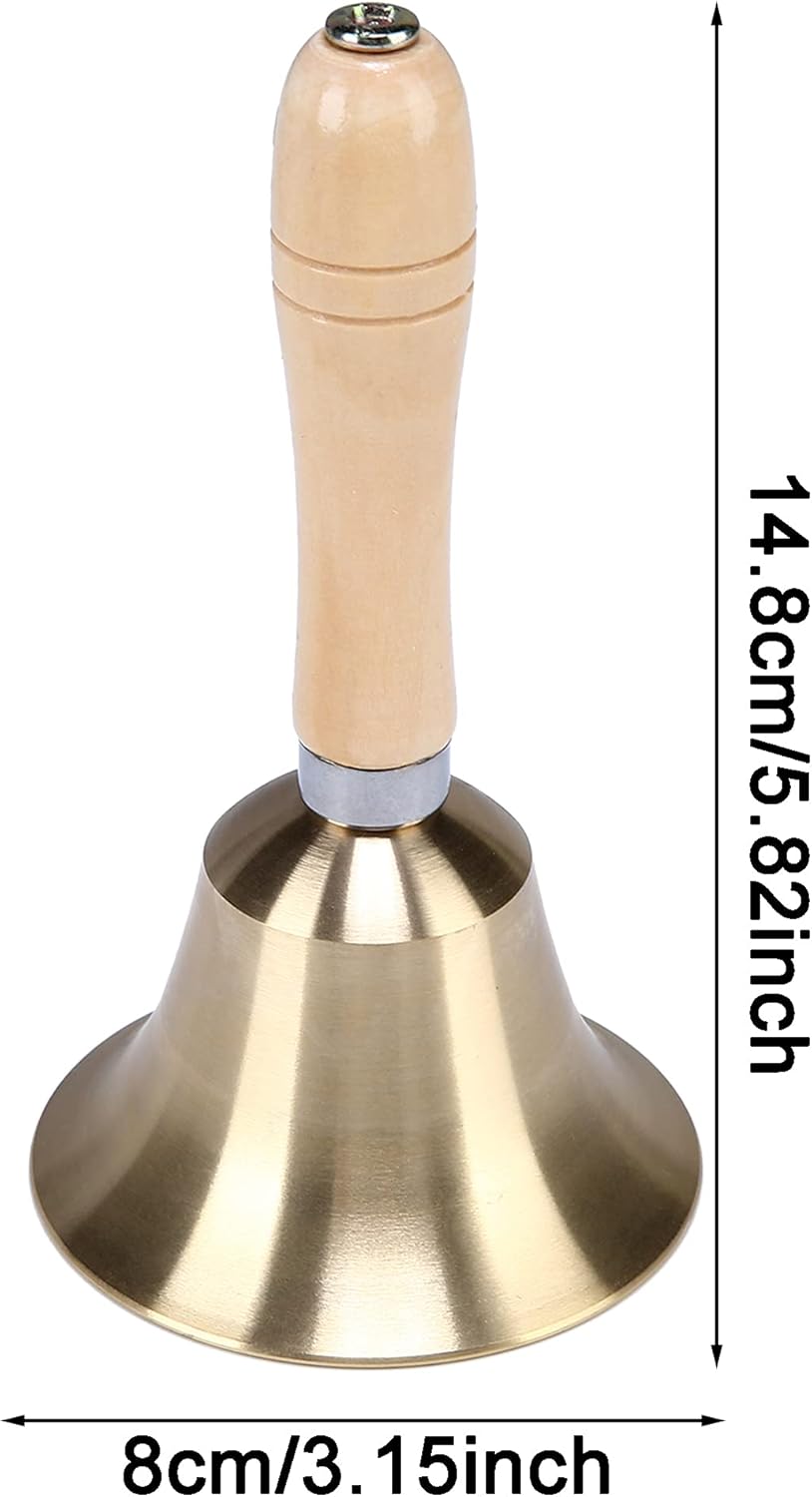 Extra Loud Solid Brass Hand Call Bell with Wooden Handle