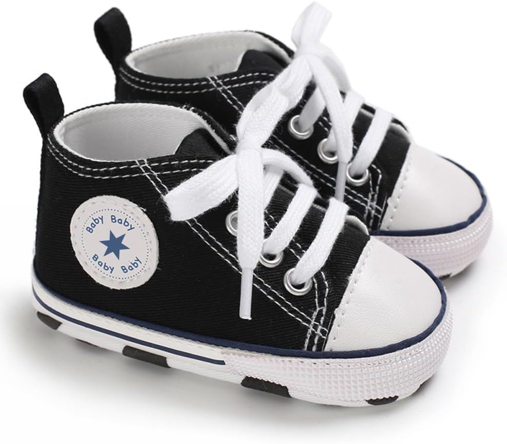 Unisex Baby Girls Boys Canvas High-top Shoes, Newborn Infant Anti-Slip Soft Sole Frist Walking Breathable Sneakers