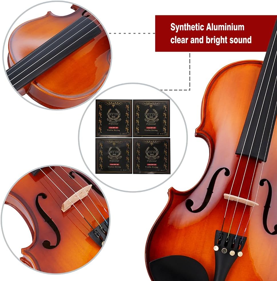 Rhythm Violin Set for Beginners,Acoustic Violins Starter Kit Package for Student,Beginners Fiddle with Hard Case, Rosin, Shoulder Rest, Bow, and Extra Strings (NATURAL, 1/4)
