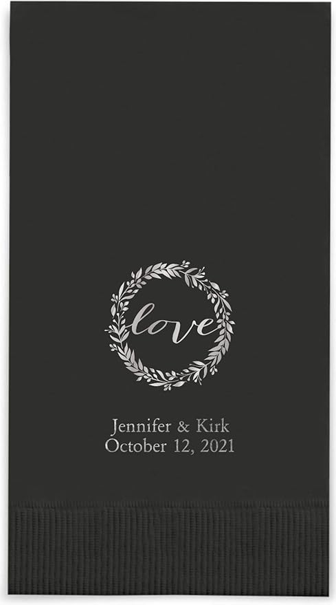 Weddingstar Personalized Printed Paper Napkins 3-Ply 40 Pack Dinner - Rectangular Fold Black