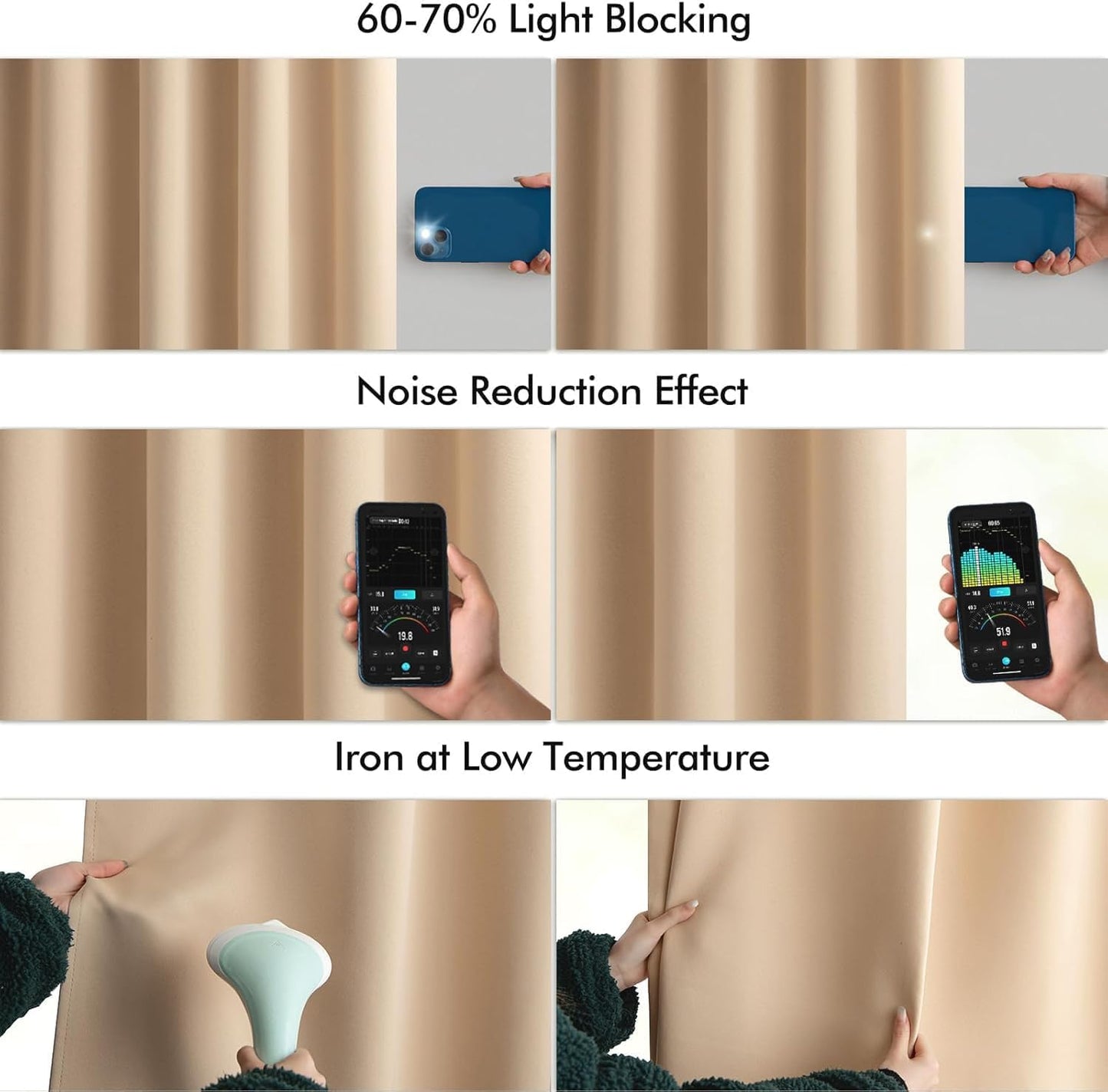 MIULEE Beige Back Tab Blackout Curtains 72 Inch Length 2 Panels Set for Living Room Bedroom Privacy, Rod Pocket/Pinch Pleat Thermal Insulated Room Darkening Pleated Light Blocking Drapes