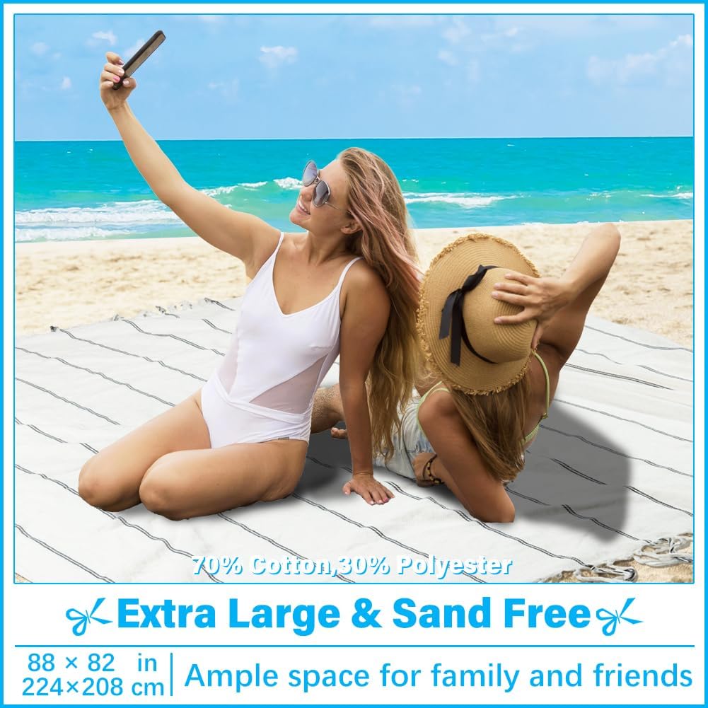 Oversized Turkish Beach Towel Blanket XXL Cotton Sandproof Towels Boho Woven Extra Large Big Sand Free Giant Throw Thick Blankets Huge Quilt XL Picnic Camping Necessities Cloud For Adult Gifts White