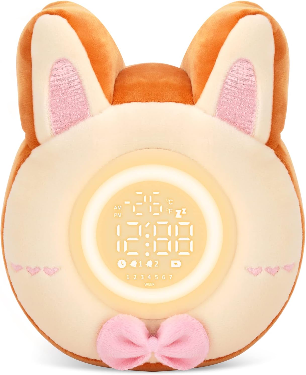 QANYI Bunny Night Light for Kids - Soft Plush Toy with Bunny Alarm Clock, Sleep Light for Bedroom, Gifting, Christmas, New Year