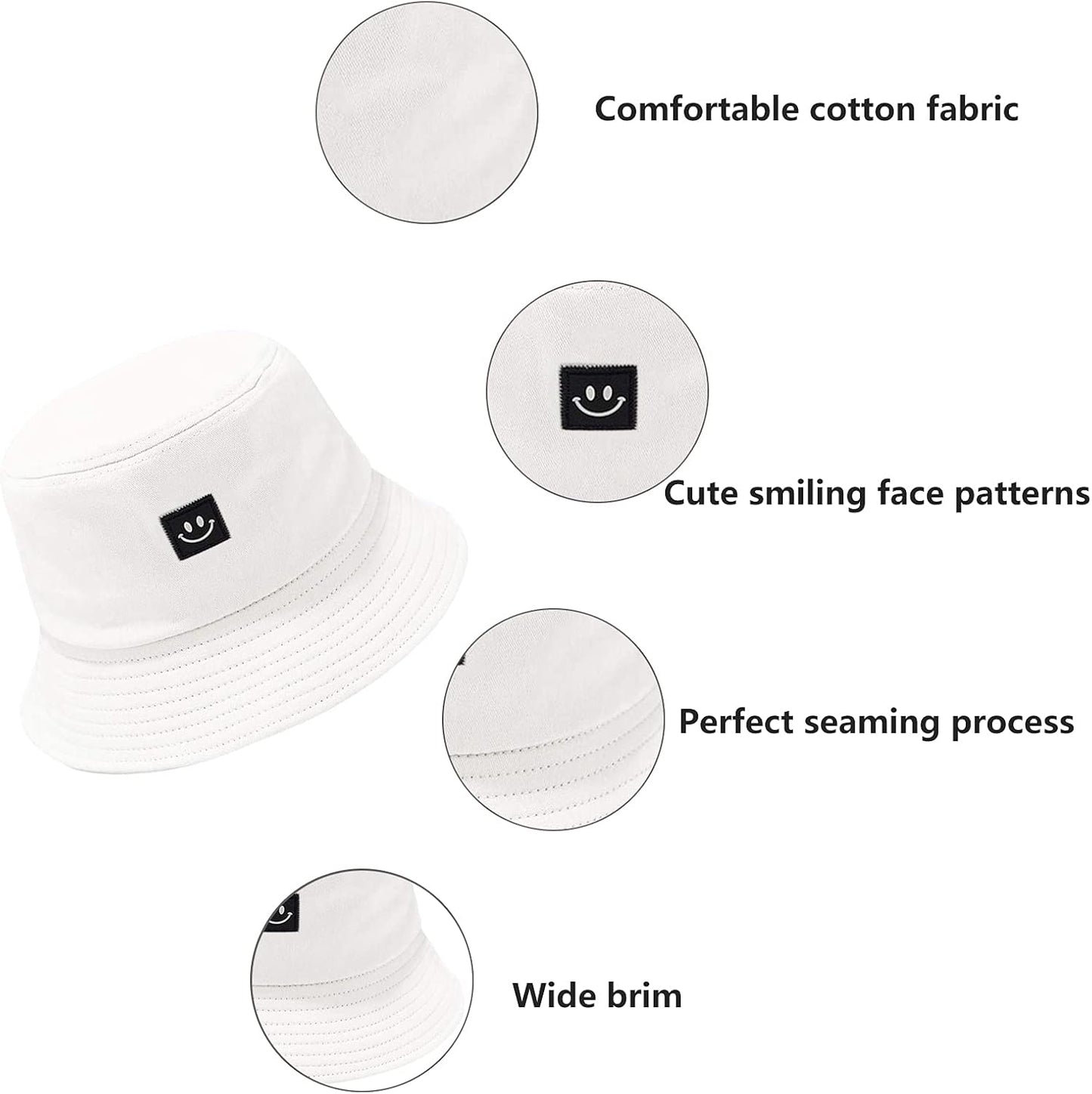 Kids Sun Hat Smile Face Bucket Hat for Girls Boys Summer Sun Protection Cotton Unisex Beach Cap