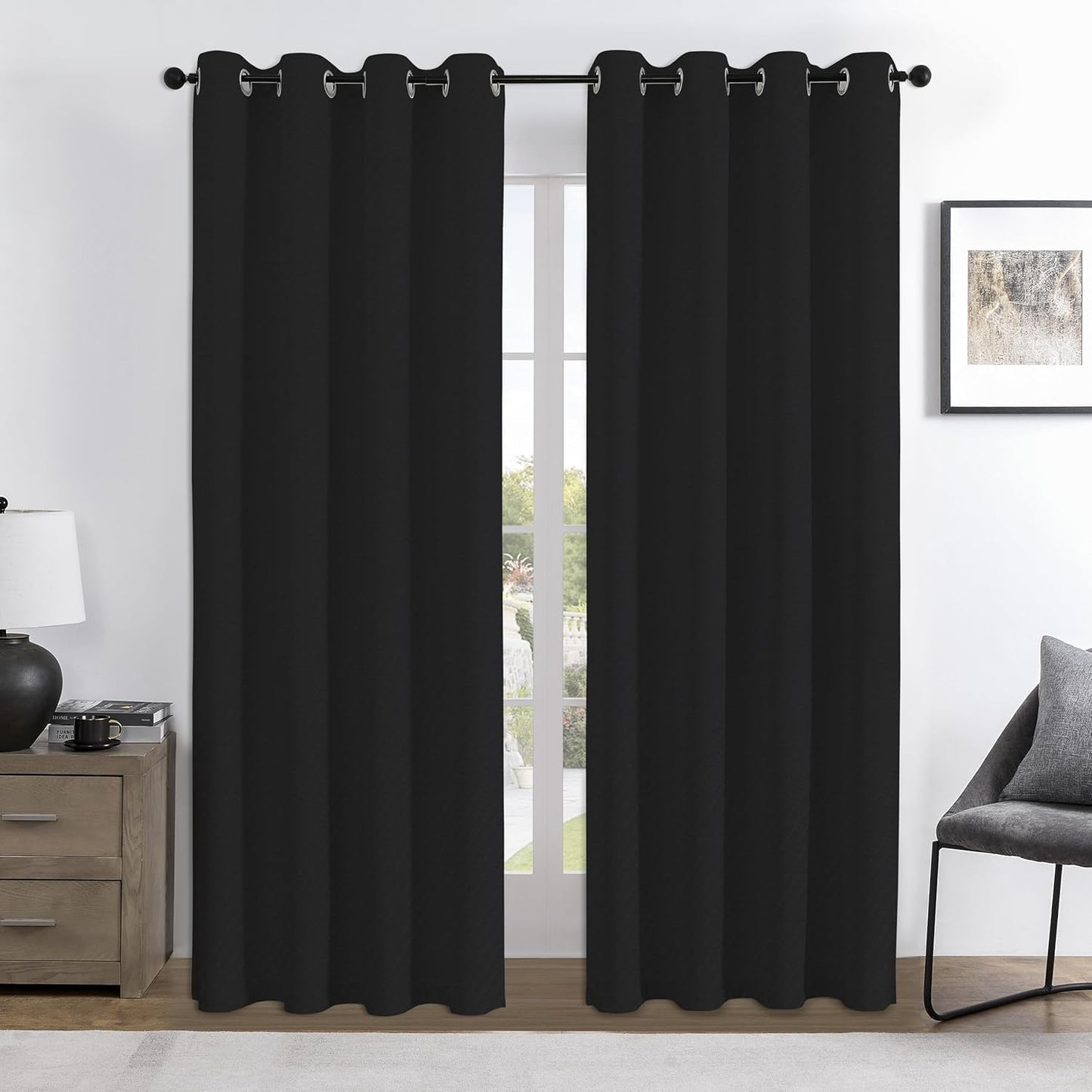 Joydeco Custom 100% Blackout Curtains 1 Panel, Grommet Thermal Insulated Curtains& Drapes, Room Darkening Drapes for Bedroom Living Room Window (Custom Size, Black)