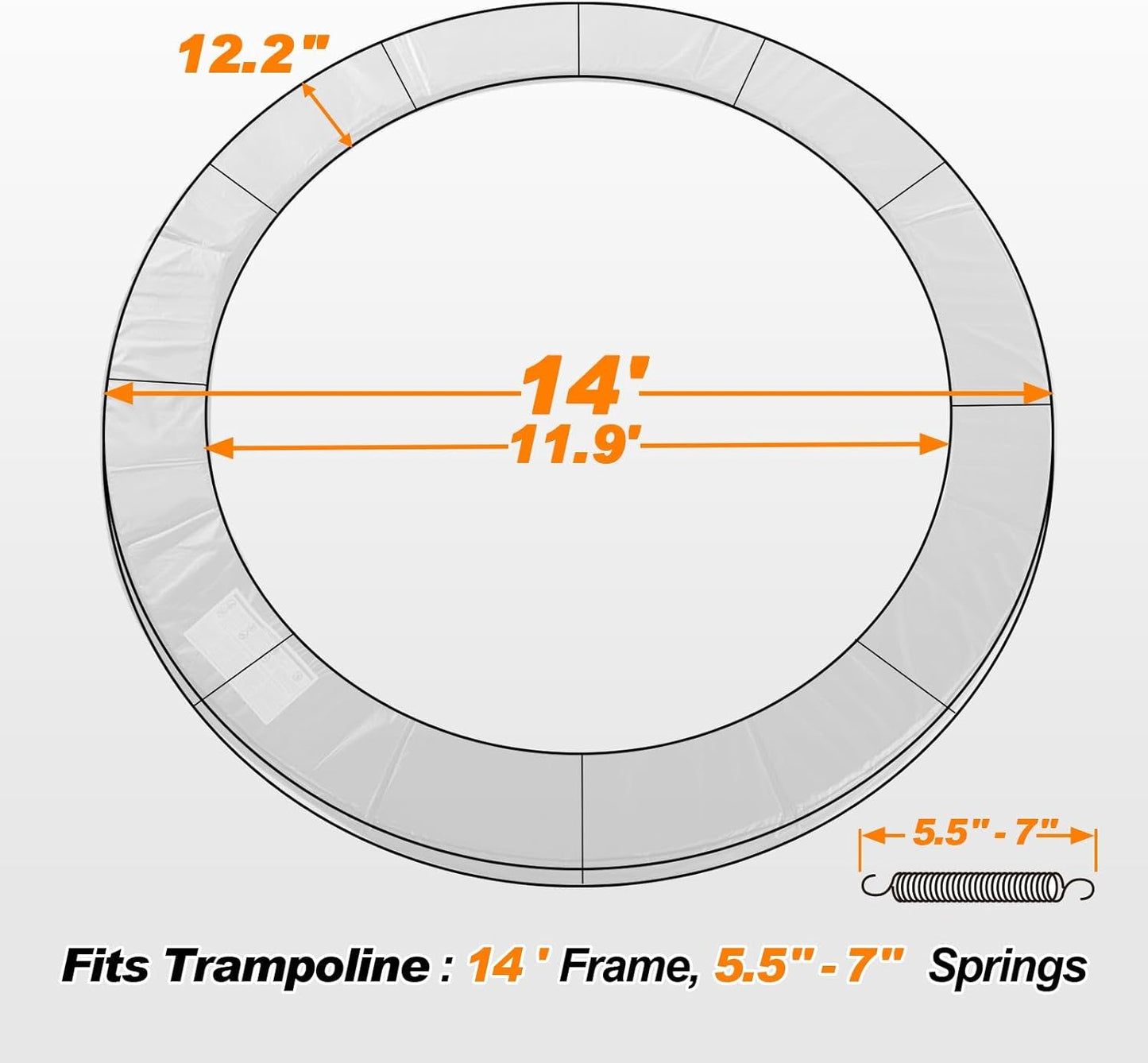 ExacMe Trampoline Pad Replacement 16 15 14 13 12 10 8 Foot, Waterproof Safety Spring Cover Round Frame Pad, No Hole for Pole